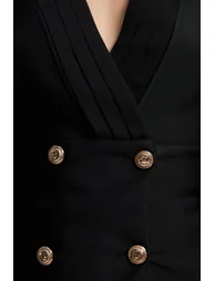 Figure Form Woven Mix Military Button Blazer Knit Top - 2