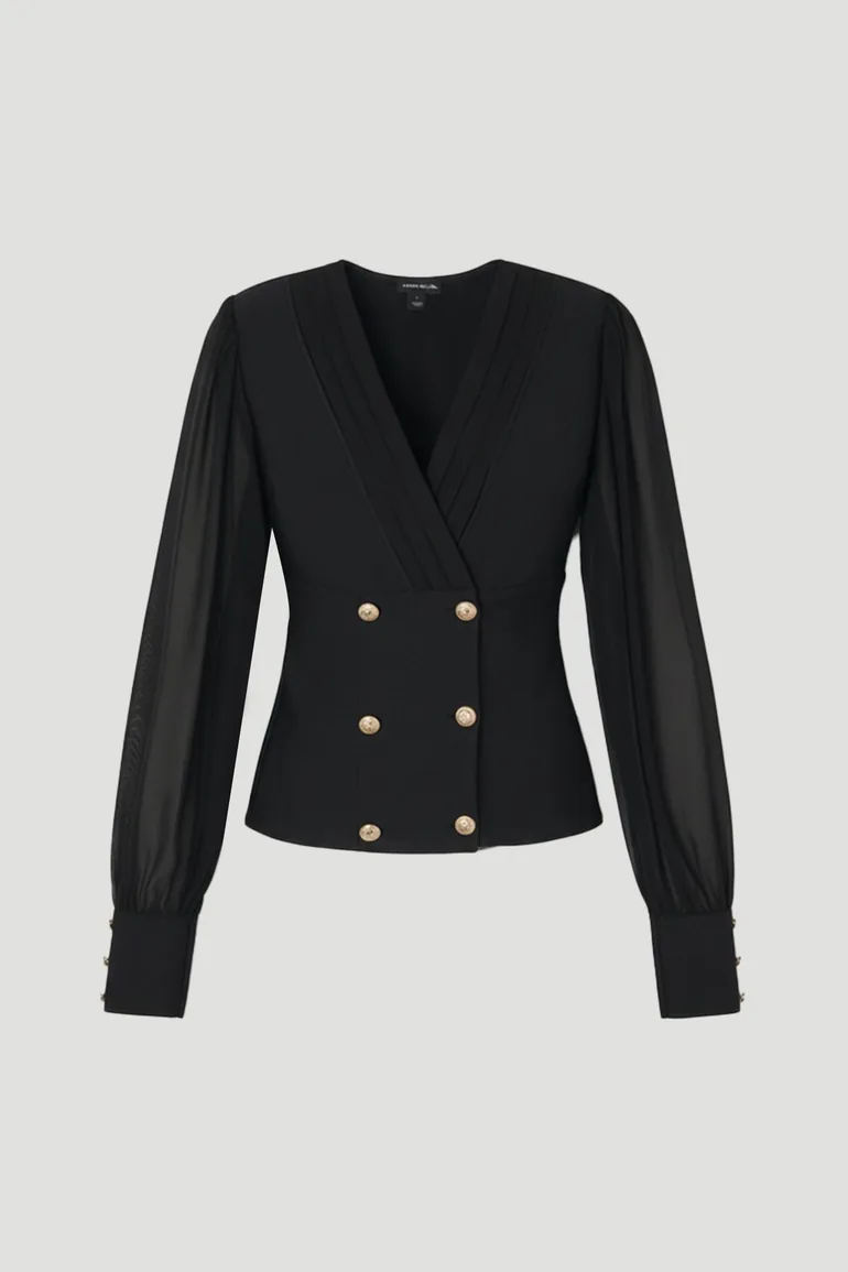 Figure Form Woven Mix Military Button Blazer Knit Top - 3