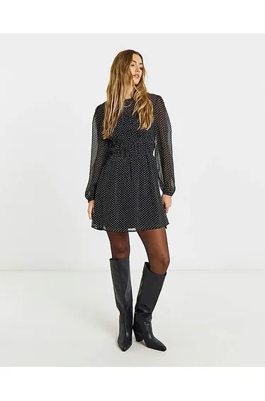 Spot Print Shirred Dress