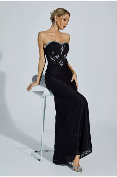 Teresa Black Diamond Off-shoulder Dress