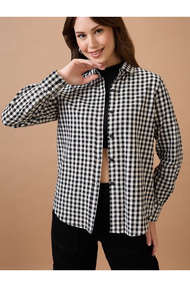 Black Gingham Check Long Sleeve Shirt