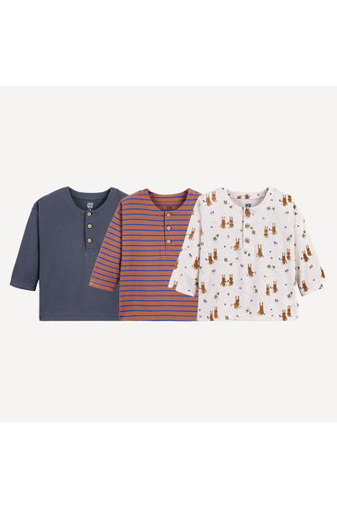 Pack of 3 Long Sleeve Grandad Collar T-Shirts