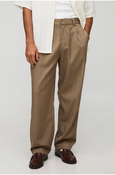 Tapered Pleat Front Trouser With Turn Up Hem - taupe
