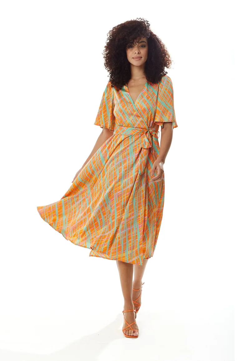 liquorish midi wrap dress Blue Liquorish Abstract Print Midi Fake Wrap Dress