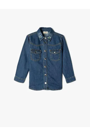 قميص كوتون كحلي بأكمام طويلة