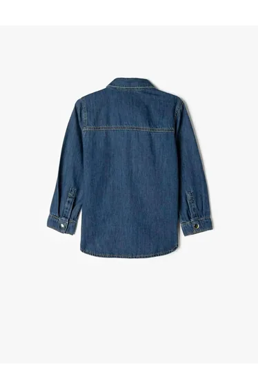 قميص كوتون كحلي بأكمام طويلة