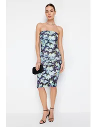 Blue Floral Bodycon Mini Dress