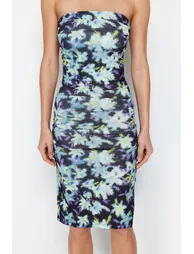 Blue Floral Bodycon Mini Dress - 3