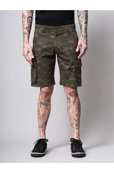 Men Olive Camouflage Print Regular Fit Shorts