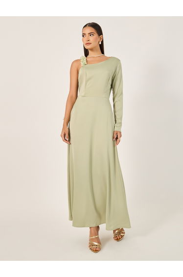 Plain Asymmetric Neck A-Line Maxi Dress
