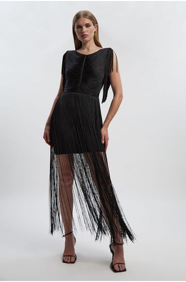 Maxi Draped Fringe Knitted Mini Dress