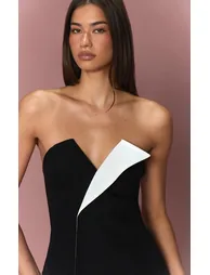Black Contrast Lapel Bandeau Straight Leg Jumpsuit - 3