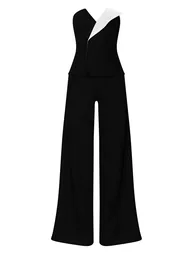 Black Contrast Lapel Bandeau Straight Leg Jumpsuit - 4