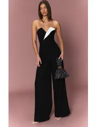 Black Contrast Lapel Bandeau Straight Leg Jumpsuit