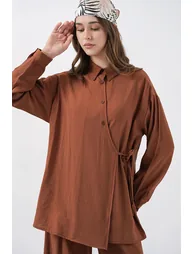 BDART Tie Detail Shirt Collar Tunic-Pants Set - 1