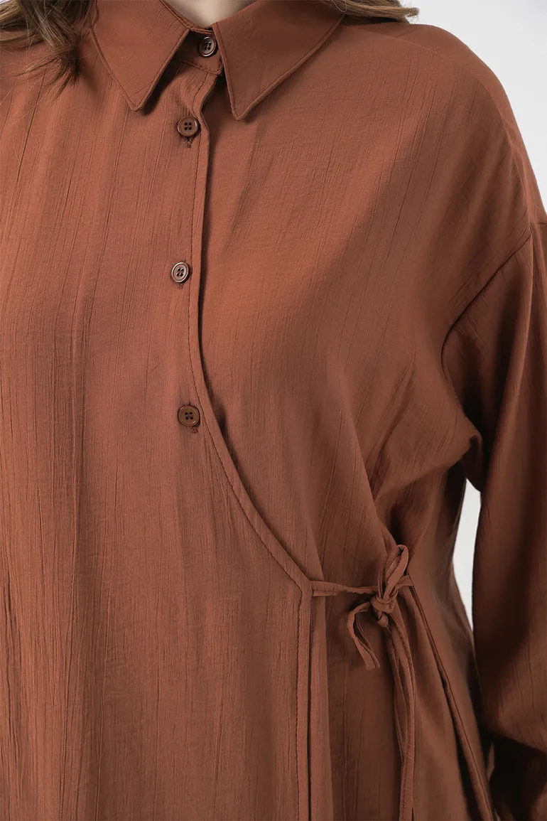 BDART Tie Detail Shirt Collar Tunic-Pants Set - 5