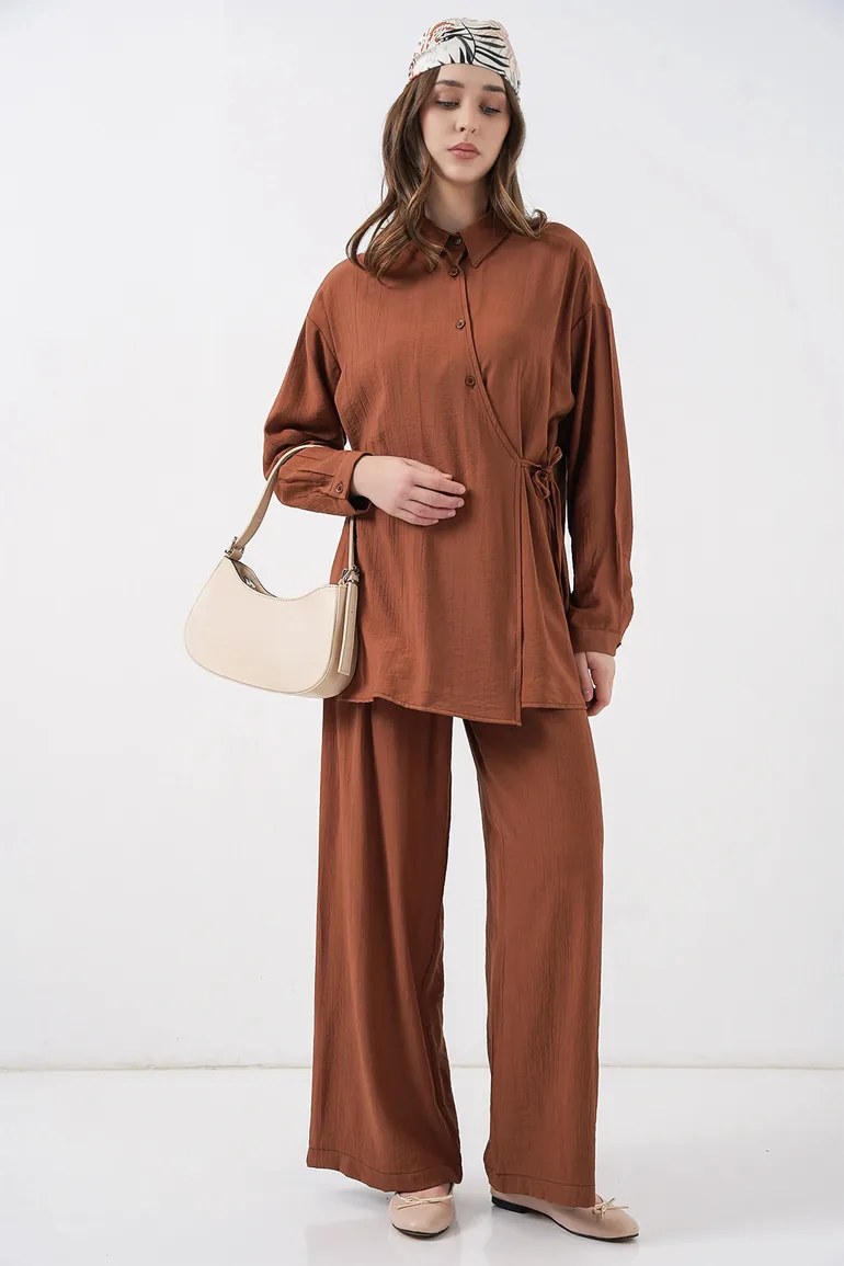 BDART Tie Detail Shirt Collar Tunic-Pants Set - 4