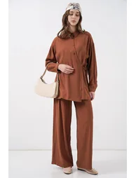 BDART Tie Detail Shirt Collar Tunic-Pants Set - 4