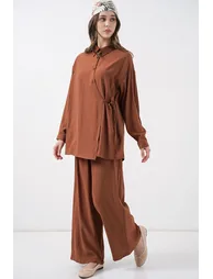 BDART Tie Detail Shirt Collar Tunic-Pants Set - 2