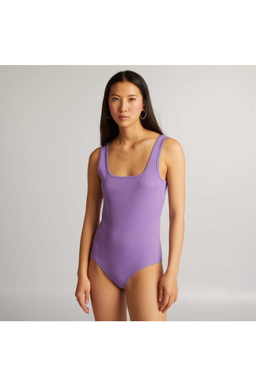Ribbed square-neck bodysuit PURPLE