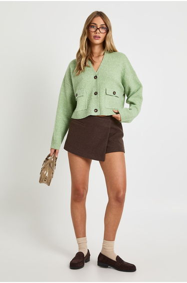 Pocket Detail Knitted Cardigan - sage