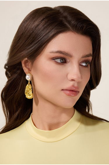 Irregular Shape Faux Pearl Metal Earrings
