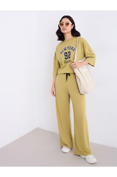 Khaki Oversized Graphic T-Shirt and Joggers Co-Ords