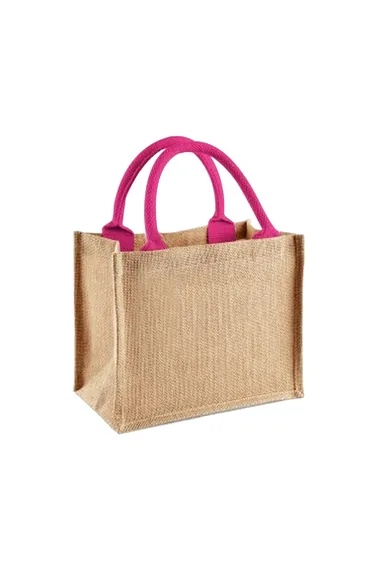 Westford Mill Jute Mini Gift Bag (6 Litres) - Natural/Fuchsia