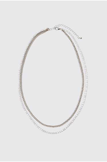 Diamante Layered Chain Necklace - silver