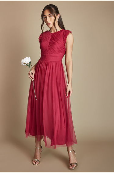 Cold Shoulder Mesh Bridesmaid Maxi Dress