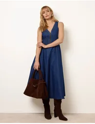 Zip Front Denim Dress - 4