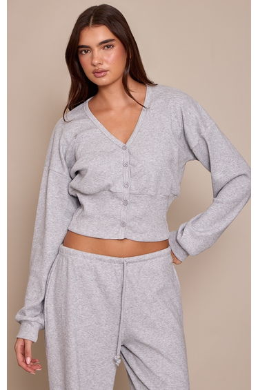 Grey Marl Soft Rib Cinched Waist Cardigan