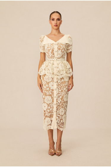 Larina Floral Lace V-neck Midi Dress