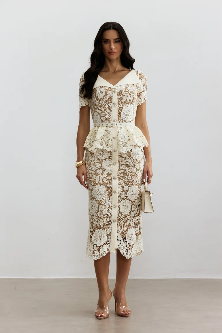 Larina Floral Lace V-neck Midi Dress - 5