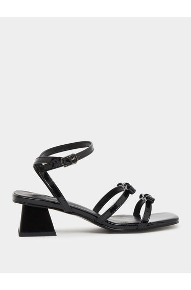 Bow Trim Accent Block Heel Sandals