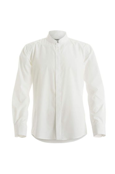 Kustom Kit Mens Mandarin Collar Fitted Long Sleeve Corporate Shirt - White