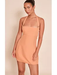 Orange Buckle Detail Halterneck Shift Dress