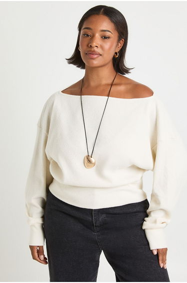 Plus Slouchy Off The Shoulder Top - cream