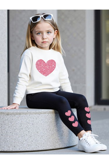 Girls Heart Print Sweatshirt and Leggings Set