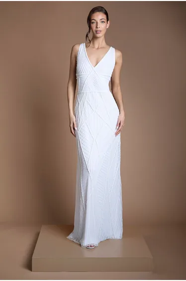Geometric Beadwork Maxi Wedding Dress