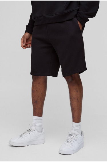 Tall Loose Fit Mid Length Basic Shorts - black