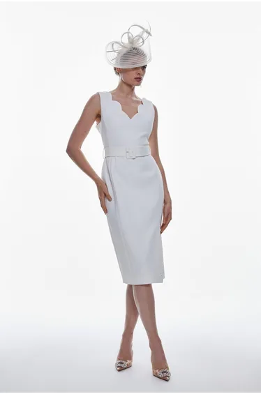 Clean Tailored Scallop Detail Midi Dress