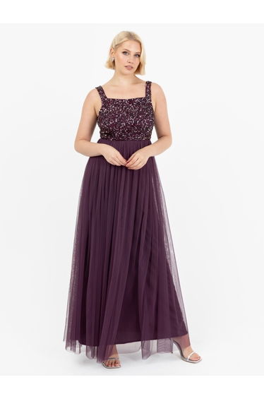 Maya Berry Embellished Strappy Maxi Dress