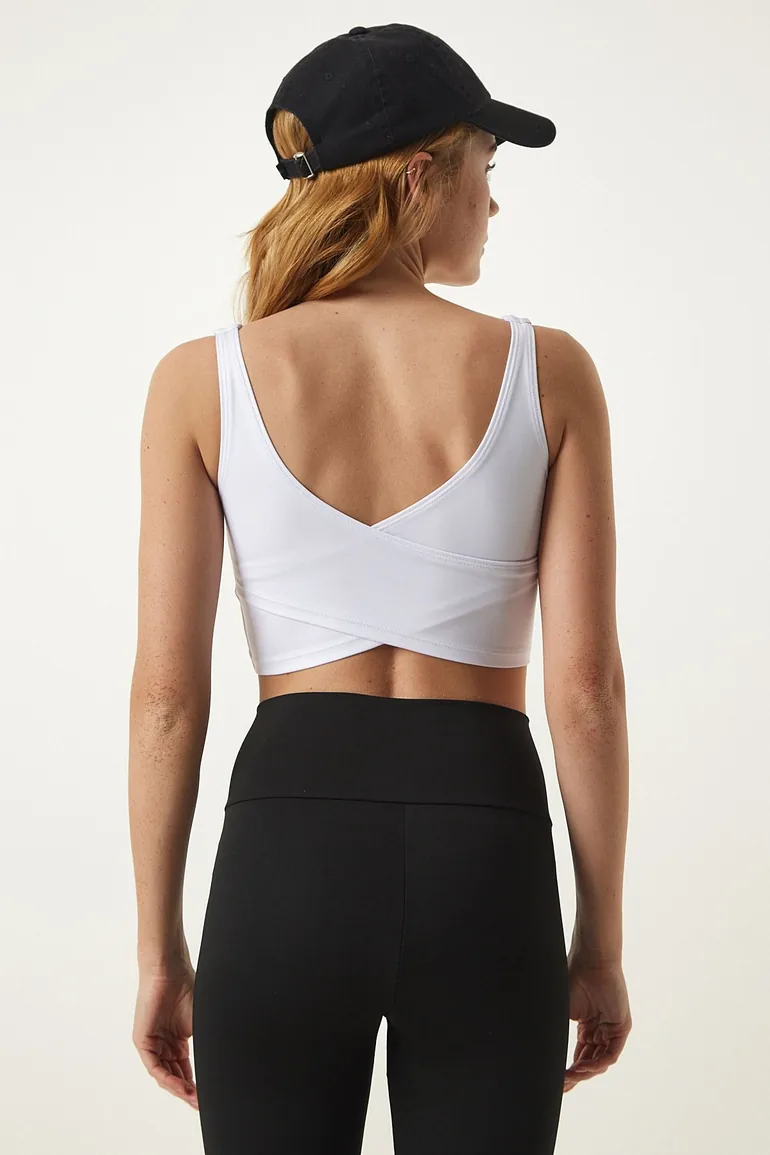 White Cross Back Detail Shaper Knitted Sports Bra - 2