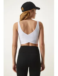 White Cross Back Detail Shaper Knitted Sports Bra - 2