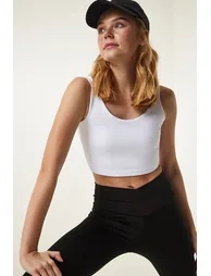 White Cross Back Detail Shaper Knitted Sports Bra