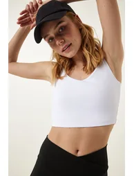 White Cross Back Detail Shaper Knitted Sports Bra - 1
