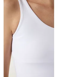 White Cross Back Detail Shaper Knitted Sports Bra - 3