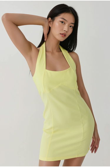 Fitted Mini Dress with Square Collar