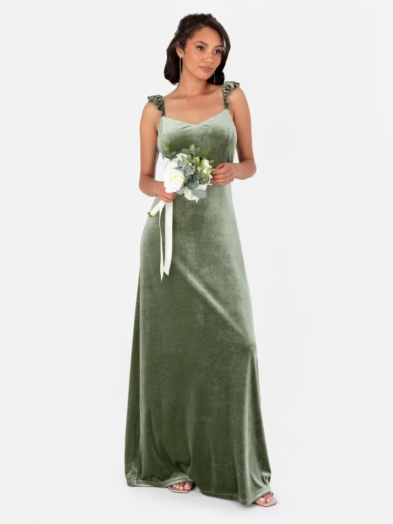 Shop Maya Velvet Moss Green Strappy Tie Back Floor Length Dress Maya Deluxe  Online in Oman